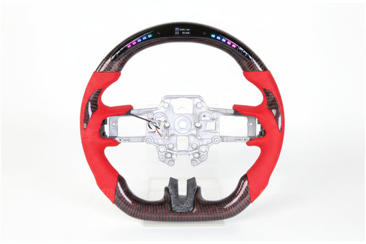 Mustang Reflective Carbon Steering Wheel w Nappa for Ford Mustang 2015-23 Models