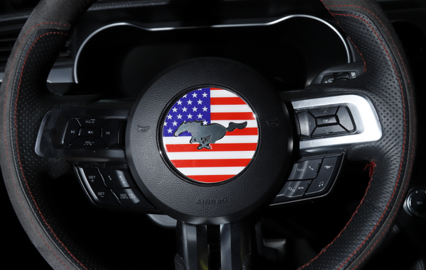 Mustang (15-23) USA Red White & Blue Flag Steering Wheel Trim