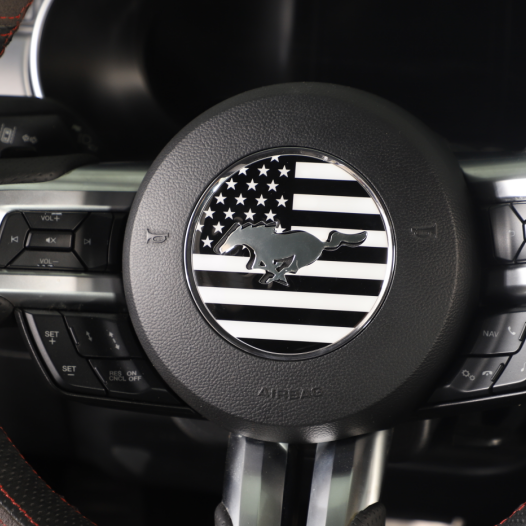 Mustang (15-23) USA Black & White Flag Steering Wheel Trim