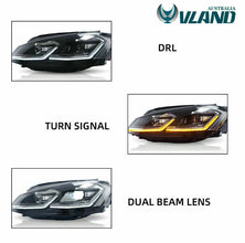 VLAND LED Headlights For 2013-2018 VW Volkswagen Golf 7 MK7 W/Sequential Signal