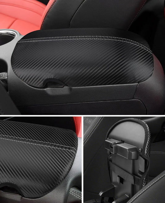 Mustang 2015-25 Soft Leather Carbon Fiber Texture Armrest Cover
