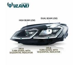 VLAND LED Headlights For 2013-2018 VW Volkswagen Golf 7 MK7 W/Sequential Signal