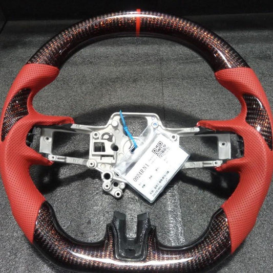 Mustang Reflective Carbon Steering Wheel w Nappa for Ford Mustang 2015-23 Models
