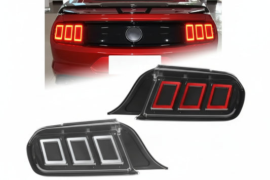 Dynamic LED tail lights for Ford Mustang, featuring a clear and bright LED lighting, with a black housing design.