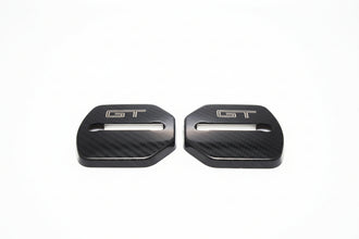 2x Carbon Fiber Door Lock Buckle Cover Trim – For Ford Mustang 2015-2023 – Self-Adhesive