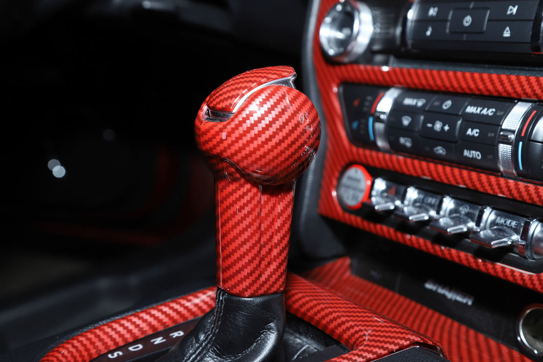 Mustang (15- 22) ABS Carbon Look Shift Knob Cover (Black/Red)
