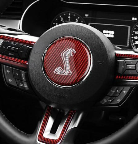 Mustang (15-23) Shelby Style Red Carbon Steering Wheel Trim