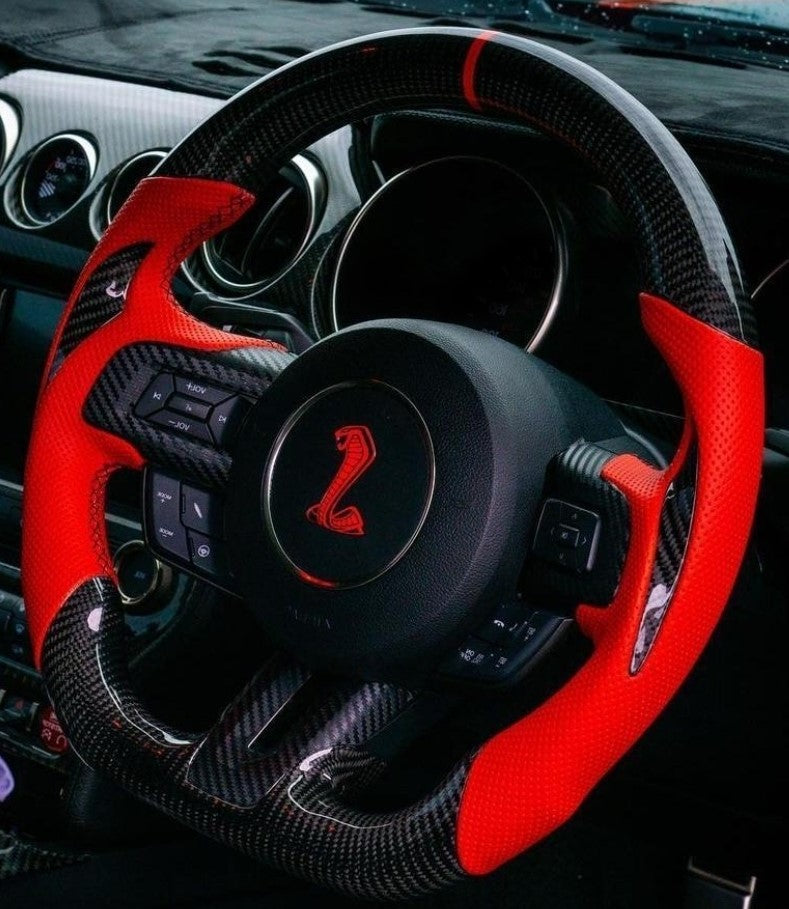 Mustang Venom - Black Carbon Fiber w  Red Nappa Steering Wheel