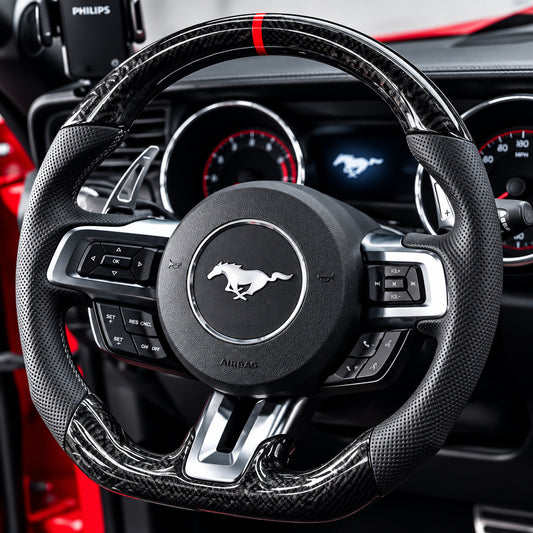 Forged Carbon Steering Wheel w Nappa - Ford Mustang 2015-23 Models